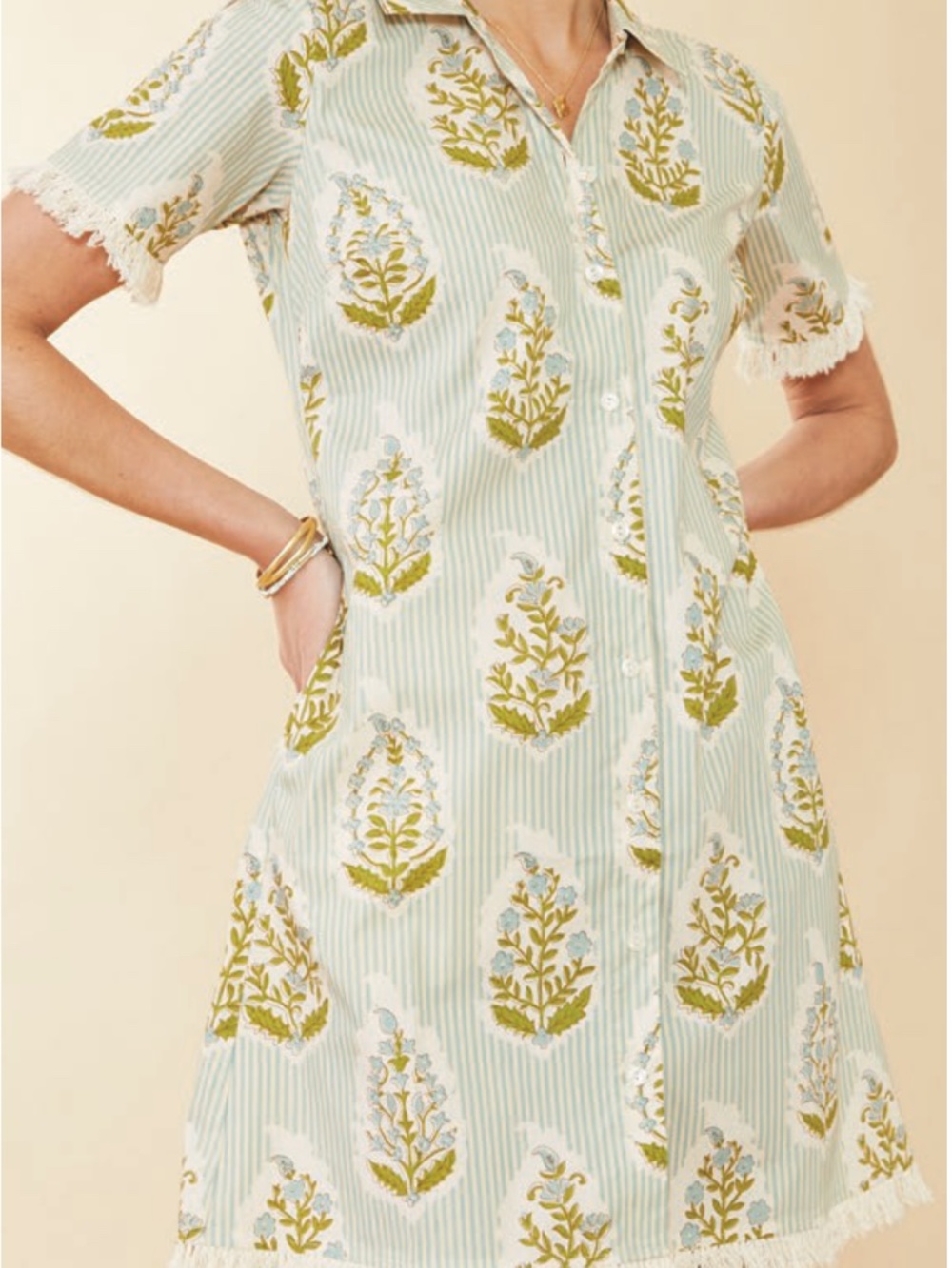 Spartina 449 Cream and Olive Green Striped Floral Midi Dress